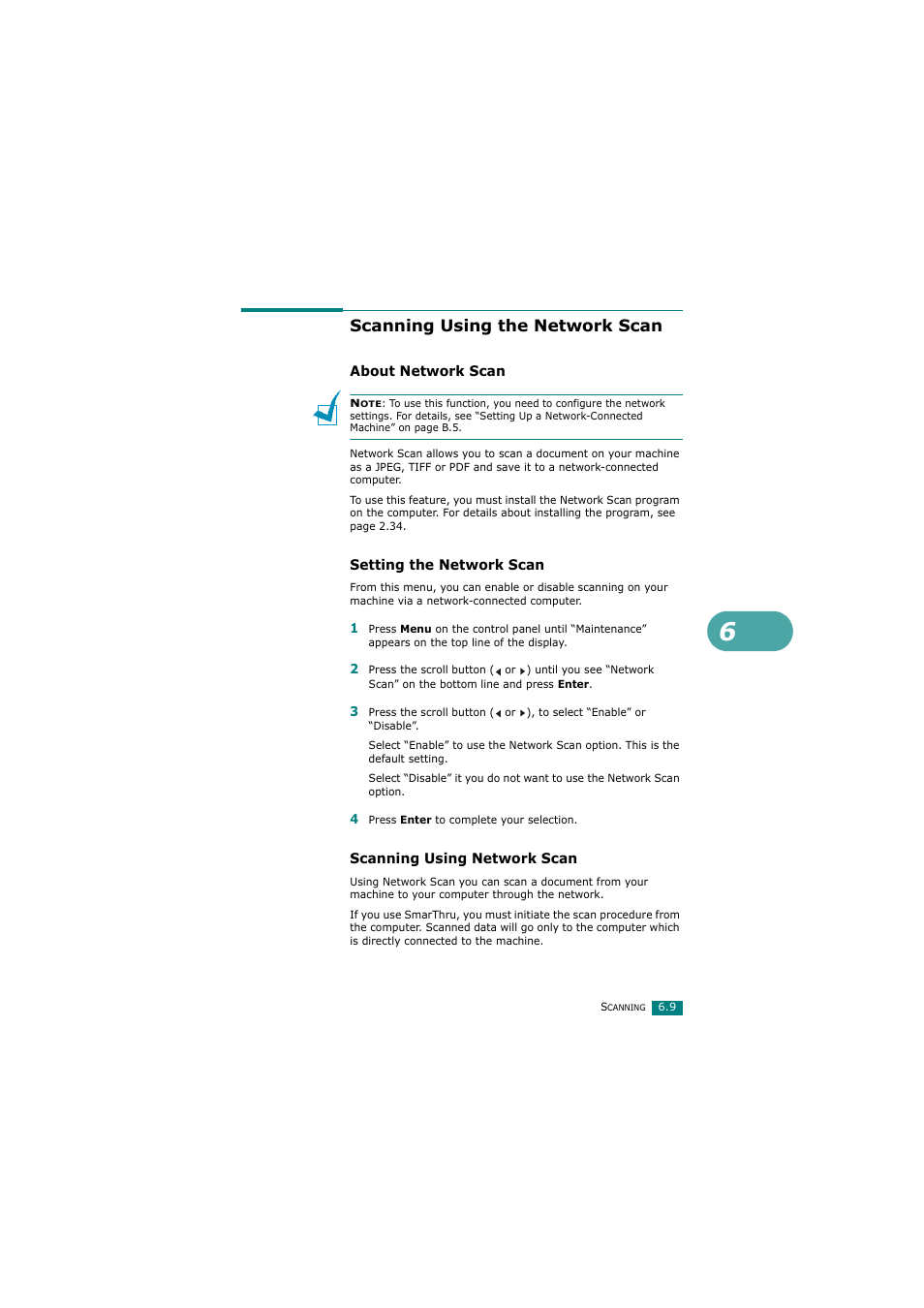 Scanning using the network scan, About network scan, Setting the network scan | Scanning using network scan | Samsung SCX-4720FN User Manual | Page 136 / 302