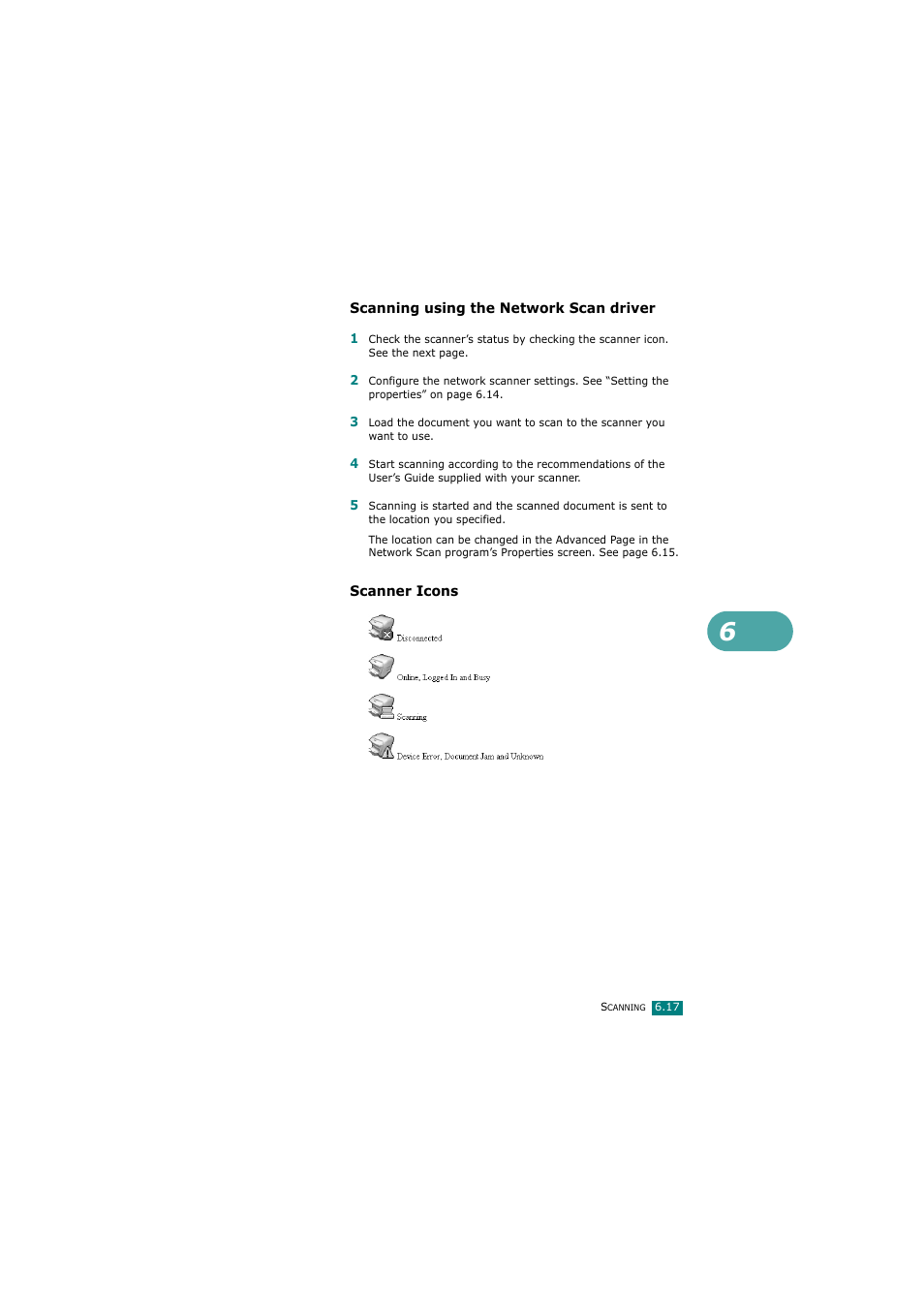 Scanning using the network scan driver, Scanner icons | Samsung SCX-4720FN User Manual | Page 144 / 302