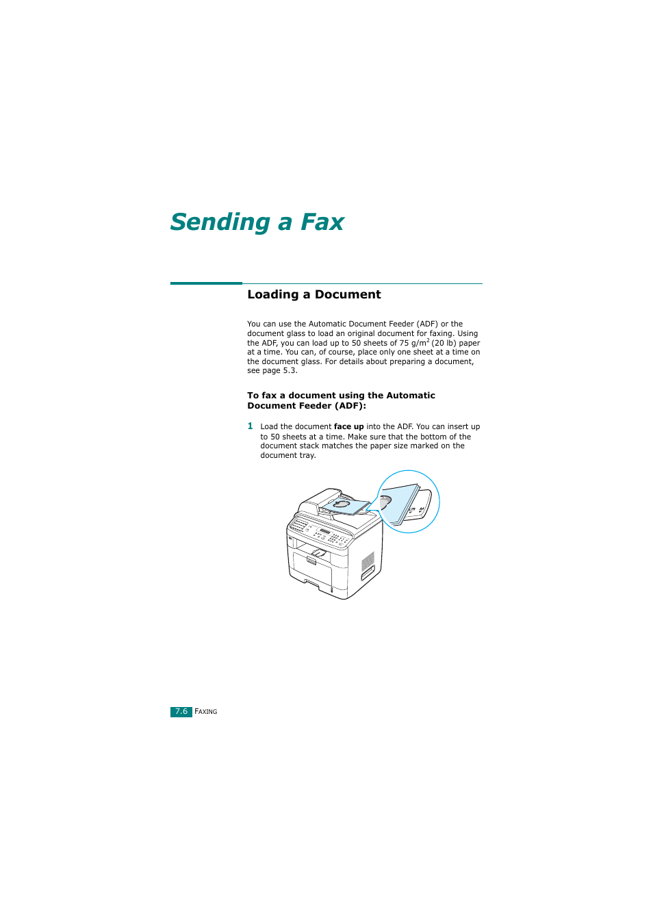 Loading a document, Sending a fax | Samsung SCX-4720FN User Manual | Page 151 / 302