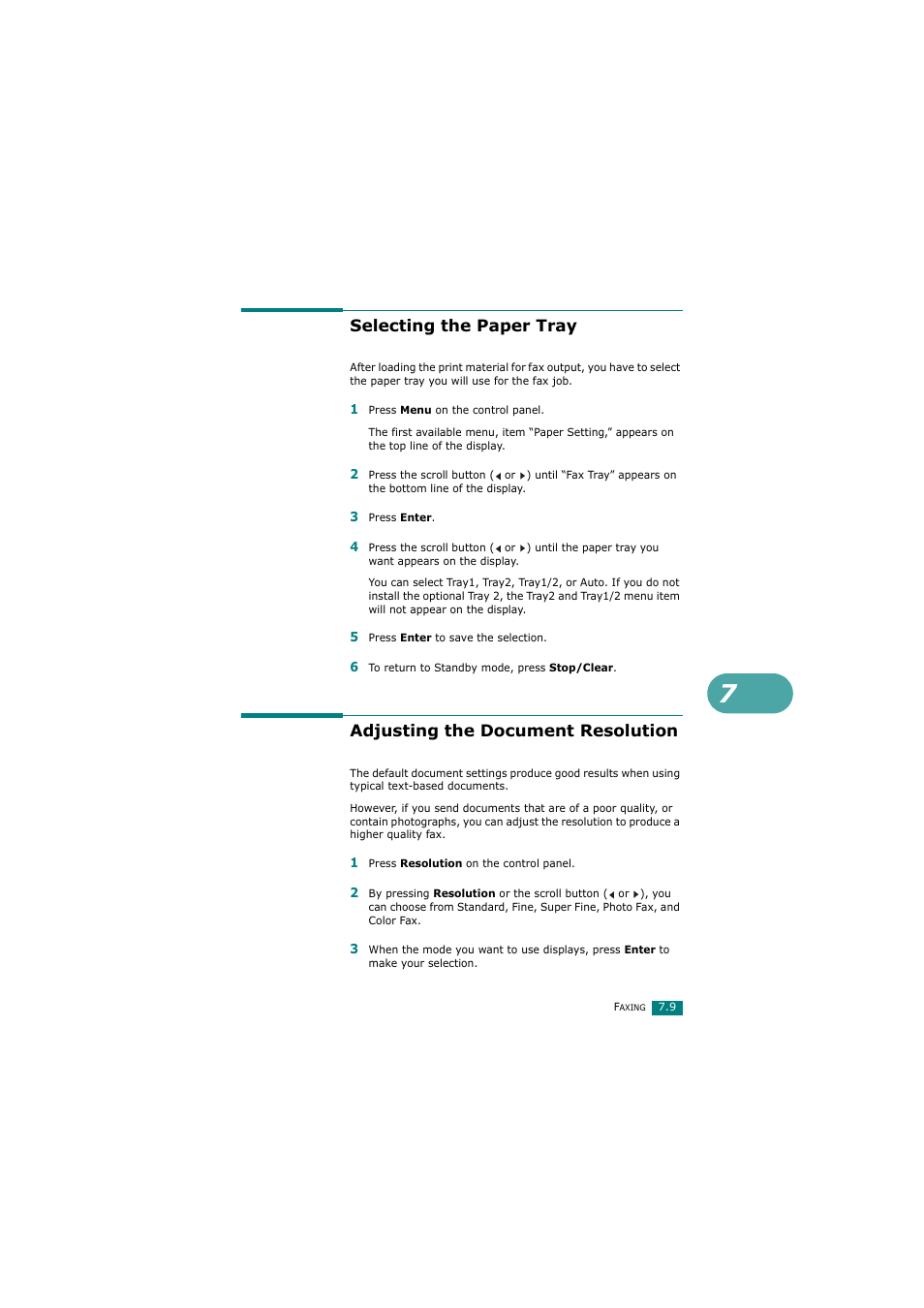 Selecting the paper tray, Adjusting the document resolution | Samsung SCX-4720FN User Manual | Page 154 / 302