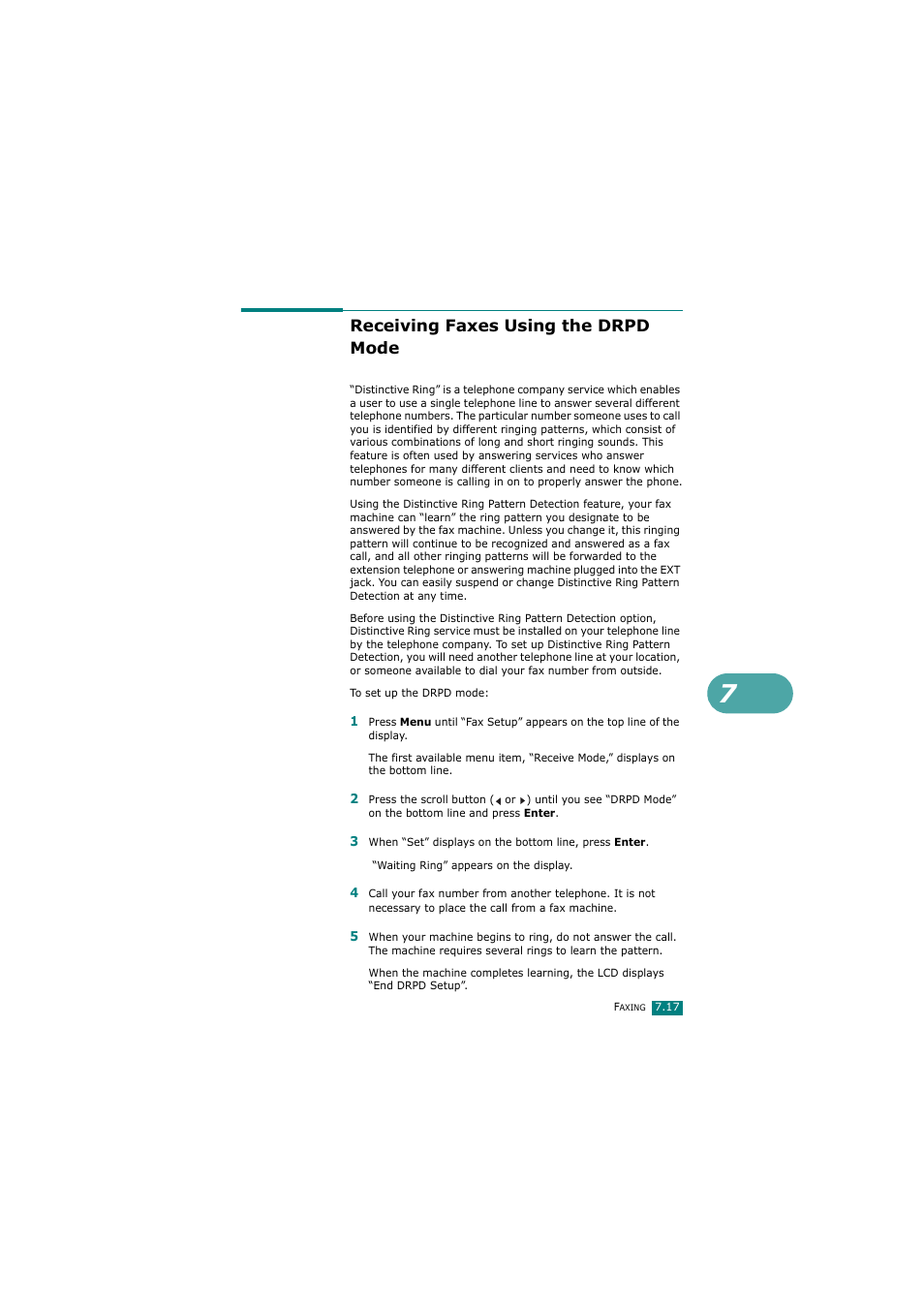 Receiving faxes using the drpd mode | Samsung SCX-4720FN User Manual | Page 162 / 302