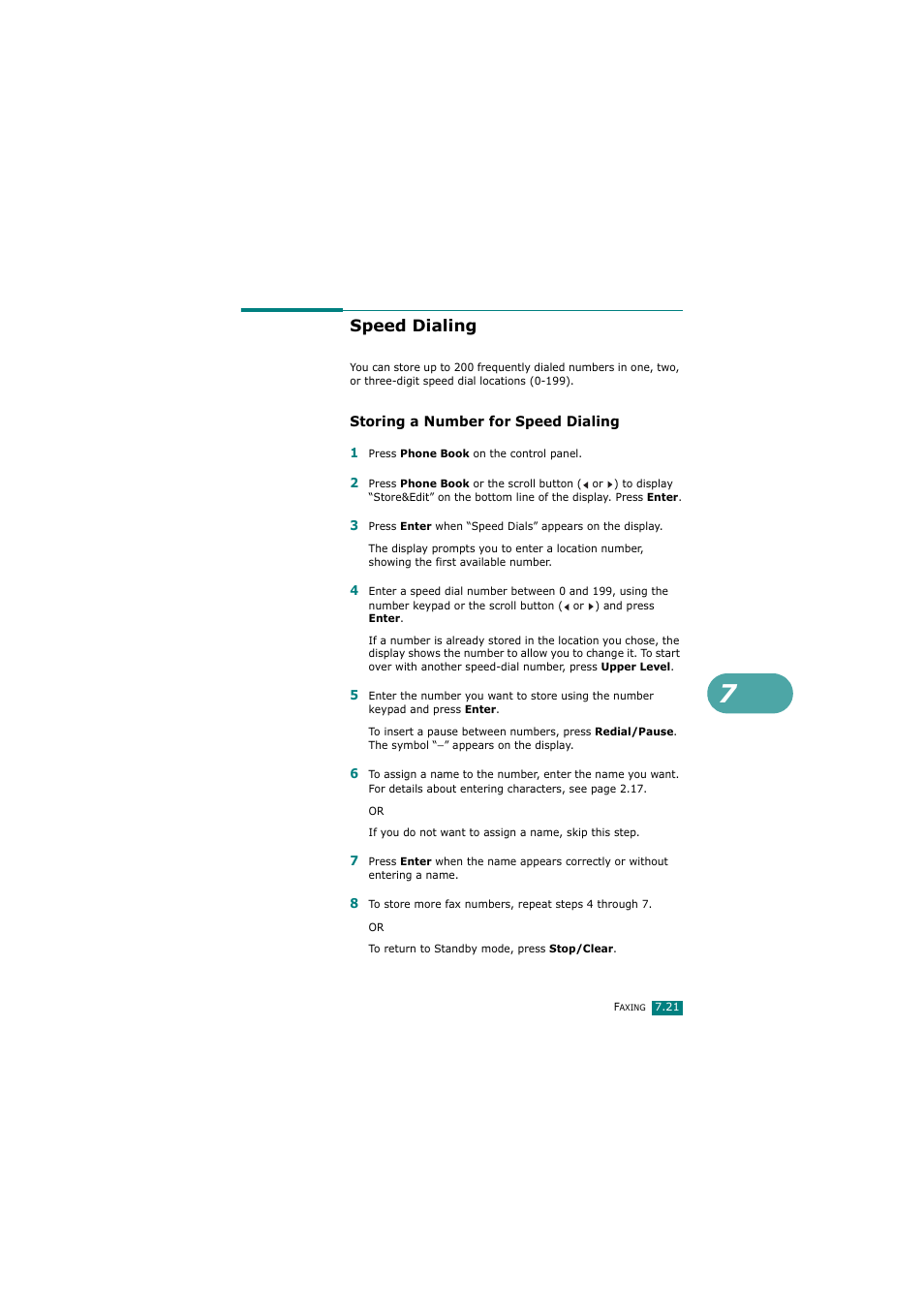 Speed dialing, Storing a number for speed dialing | Samsung SCX-4720FN User Manual | Page 166 / 302