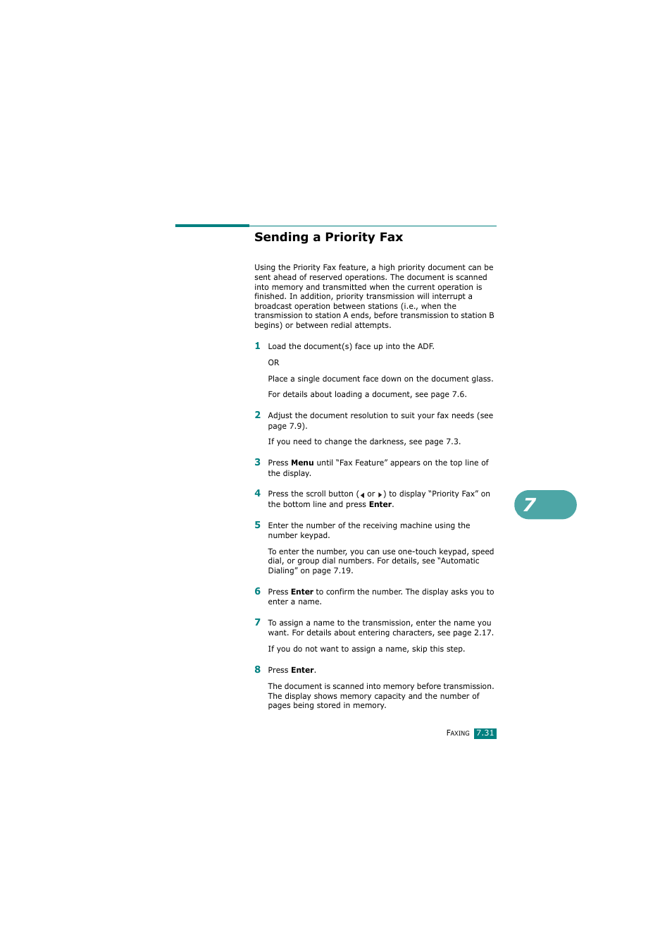 Sending a priority fax | Samsung SCX-4720FN User Manual | Page 176 / 302