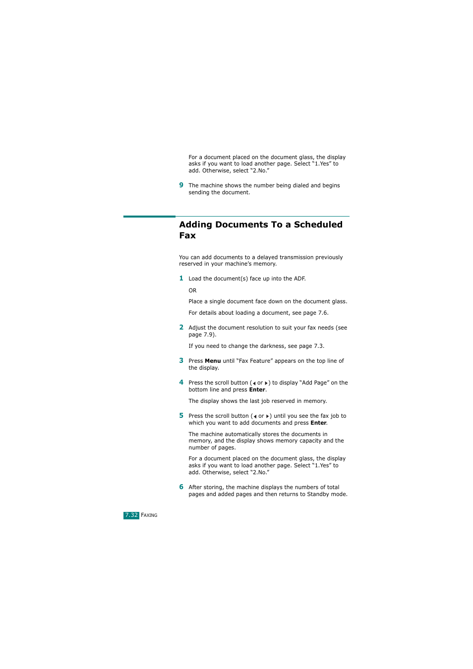 Adding documents to a scheduled fax | Samsung SCX-4720FN User Manual | Page 177 / 302