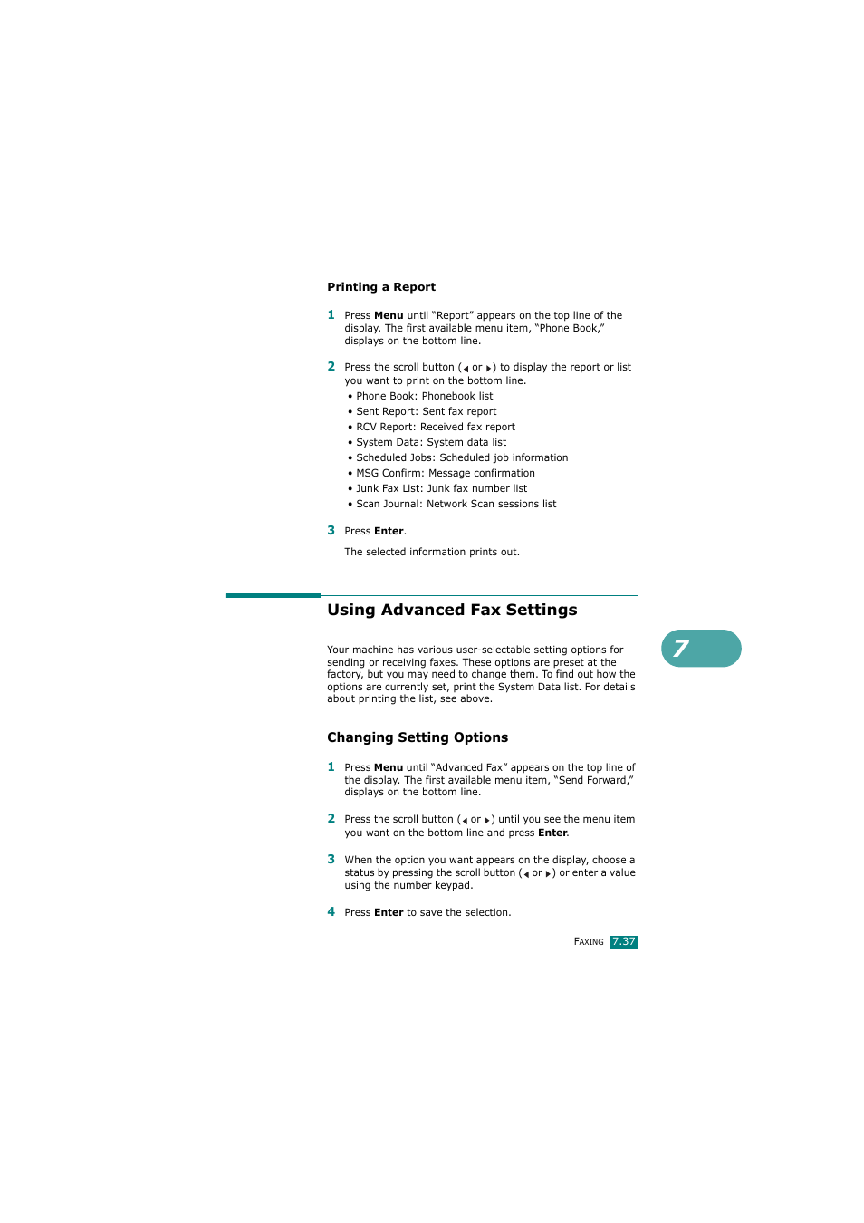 Using advanced fax settings, Changing setting options | Samsung SCX-4720FN User Manual | Page 182 / 302