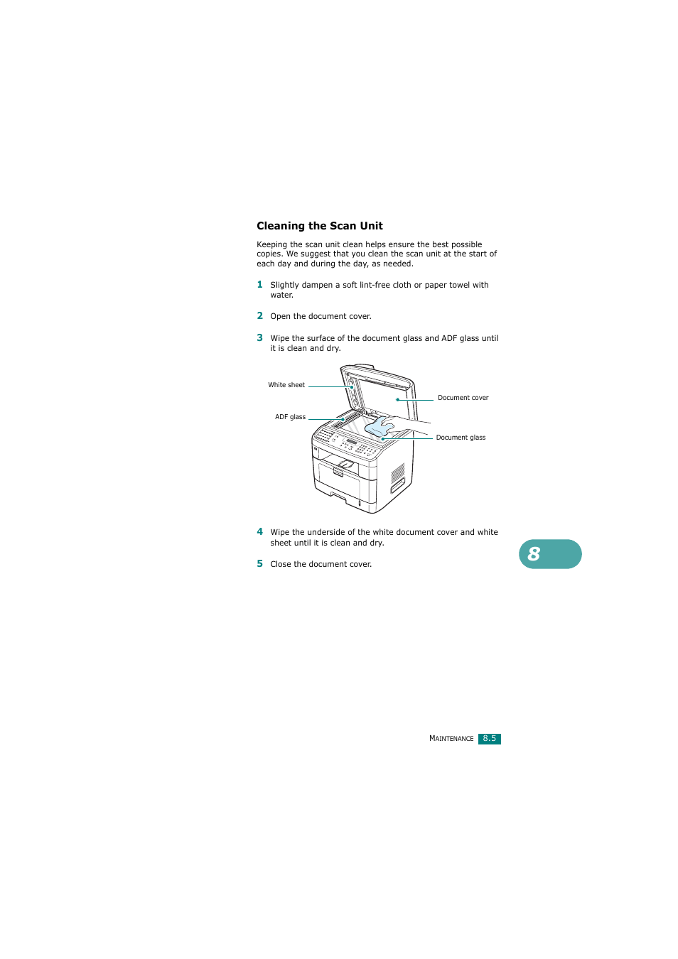 Cleaning the scan unit | Samsung SCX-4720FN User Manual | Page 190 / 302