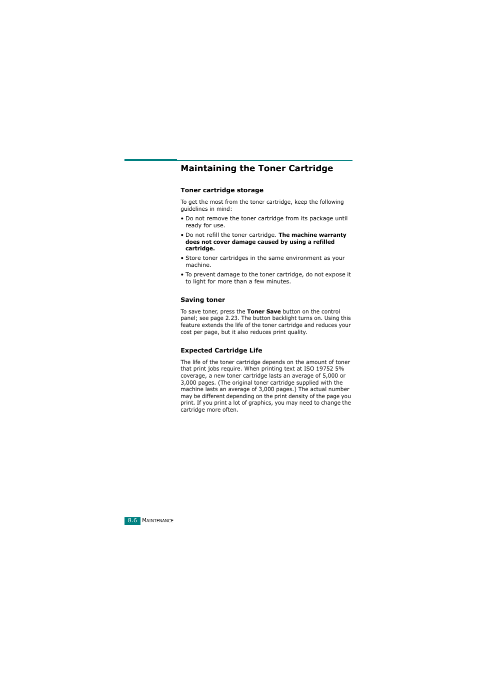 Maintaining the toner cartridge | Samsung SCX-4720FN User Manual | Page 191 / 302