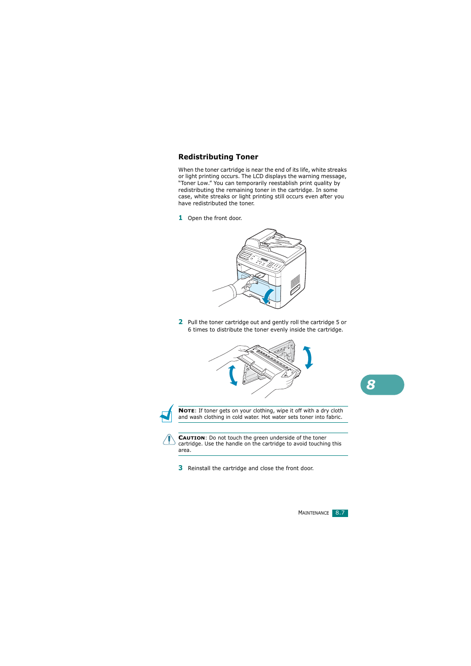 Redistributing toner | Samsung SCX-4720FN User Manual | Page 192 / 302