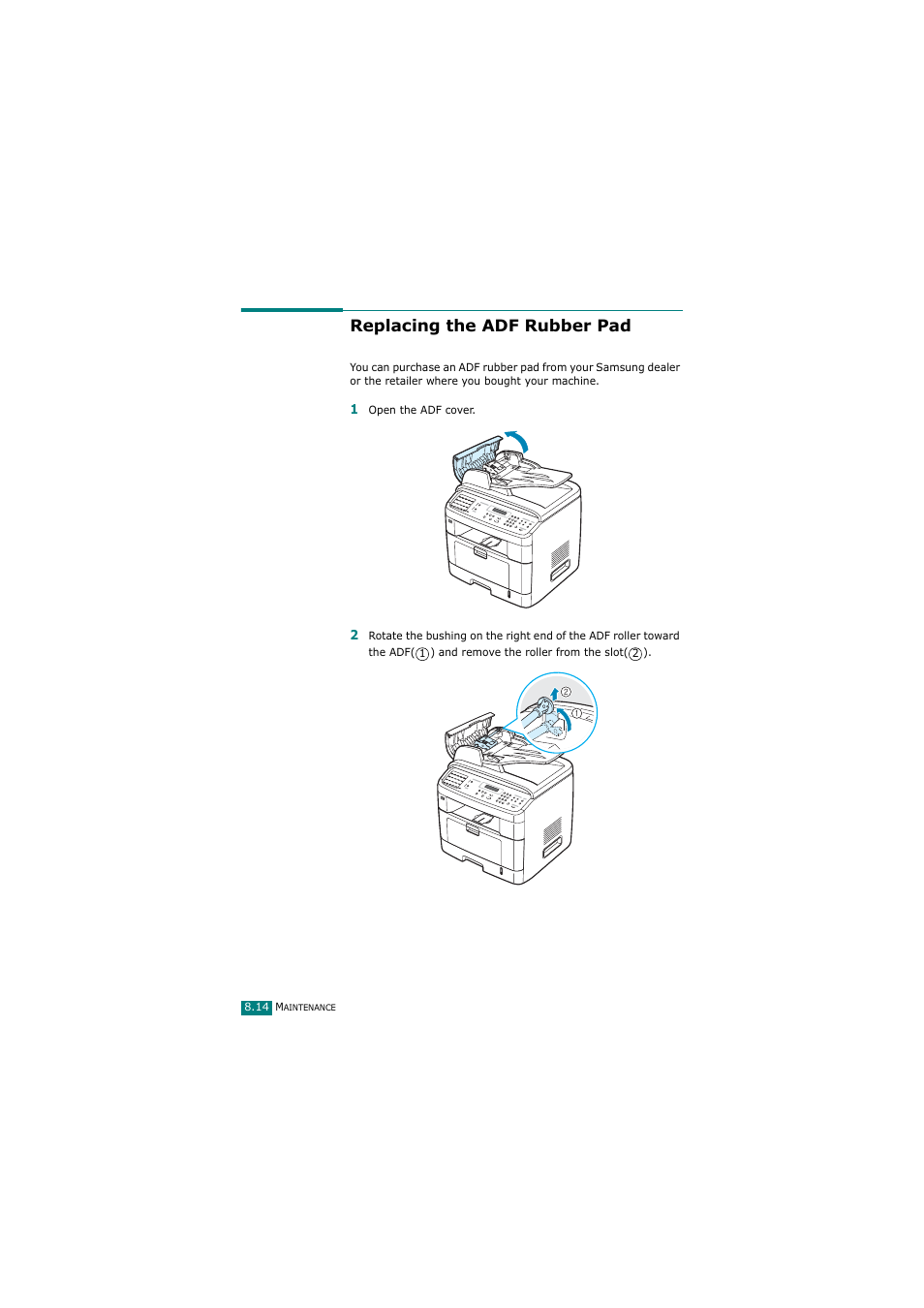 Replacing the adf rubber pad | Samsung SCX-4720FN User Manual | Page 199 / 302