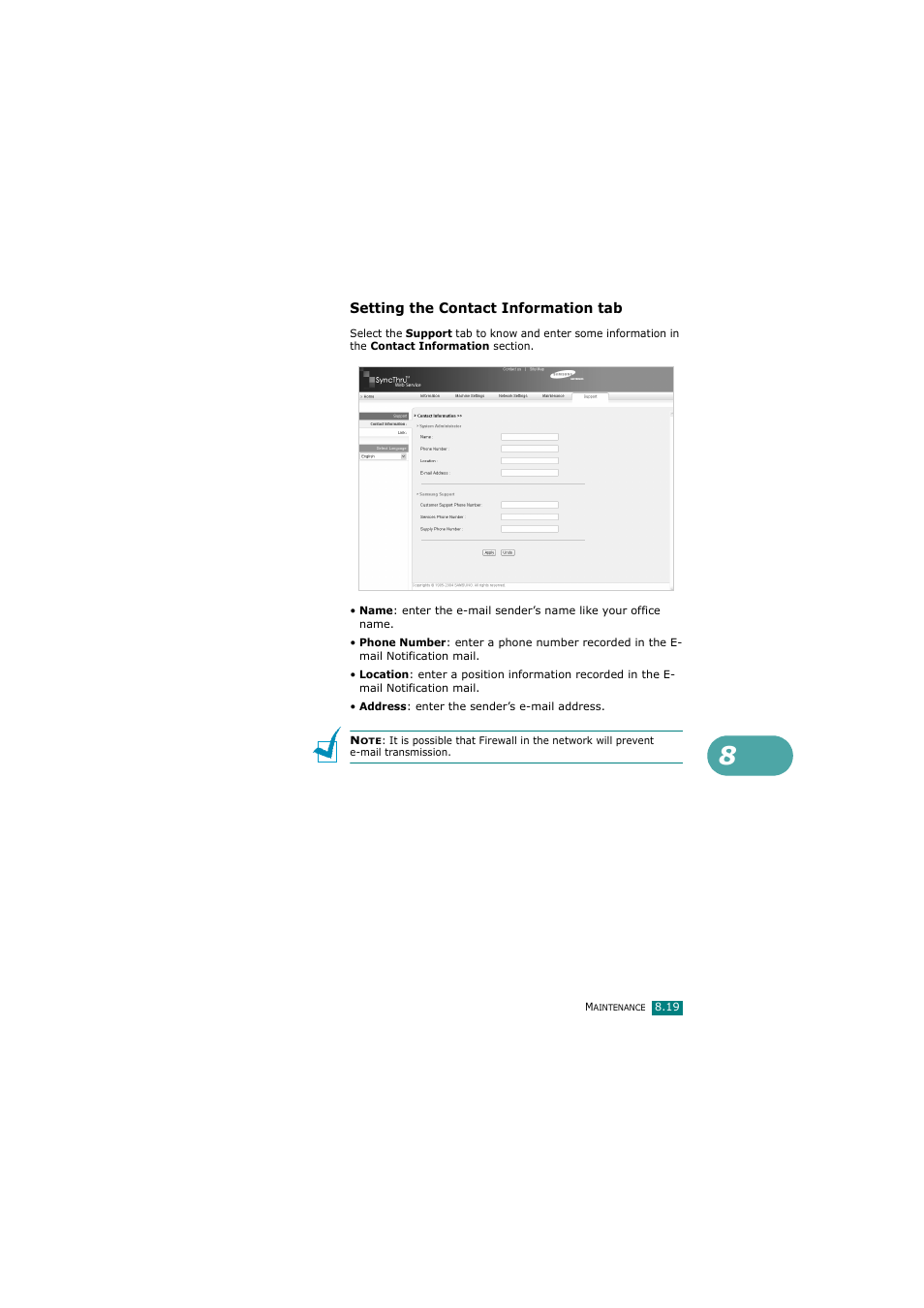 Setting the contact information tab | Samsung SCX-4720FN User Manual | Page 204 / 302