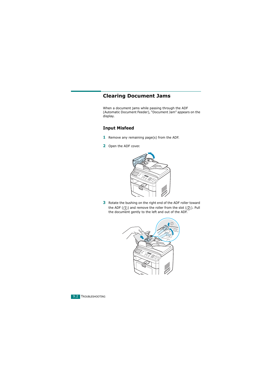 Clearing document jams, Input misfeed | Samsung SCX-4720FN User Manual | Page 207 / 302