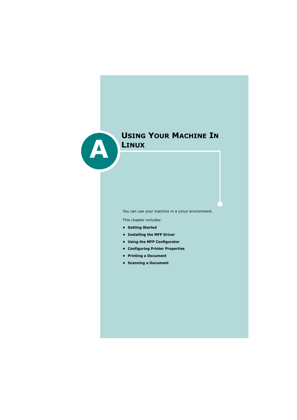 A using your machine in linux, A. u, Sing | Achine, Inux | Samsung SCX-4720FN User Manual | Page 250 / 302