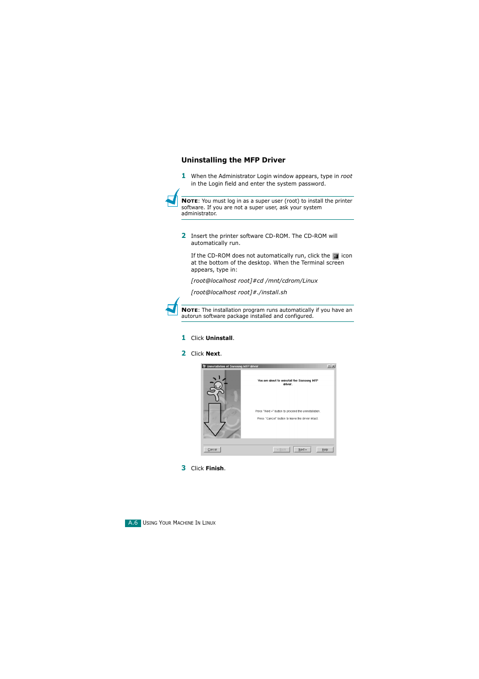 Uninstalling the mfp driver | Samsung SCX-4720FN User Manual | Page 255 / 302