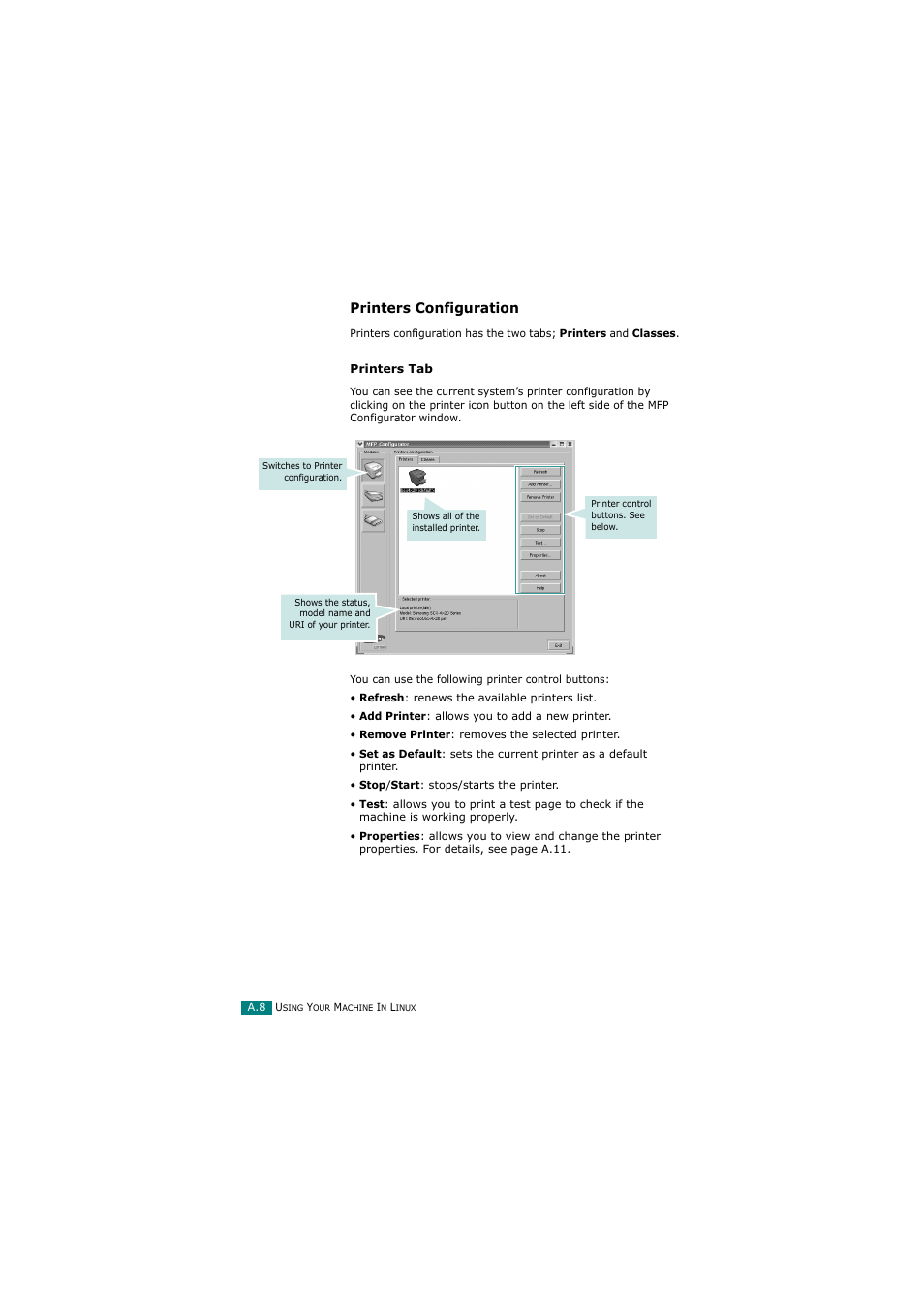 Printers configuration | Samsung SCX-4720FN User Manual | Page 257 / 302
