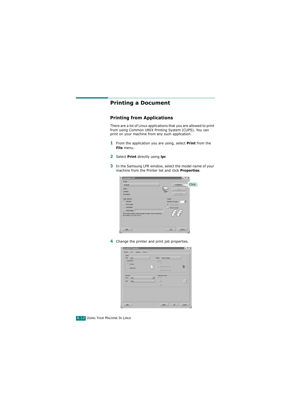 Printing a document, Printing from applications | Samsung SCX-4720FN User Manual | Page 261 / 302