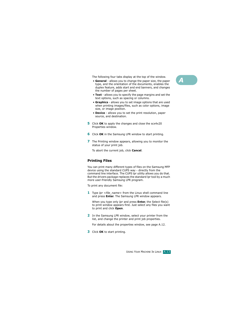 Printing files | Samsung SCX-4720FN User Manual | Page 262 / 302