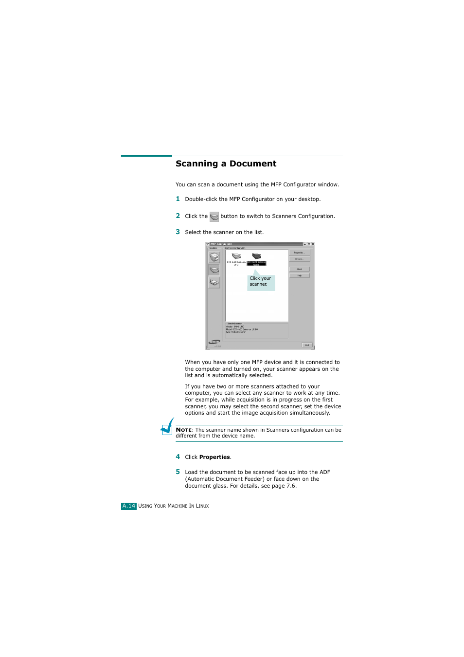 Scanning a document | Samsung SCX-4720FN User Manual | Page 263 / 302