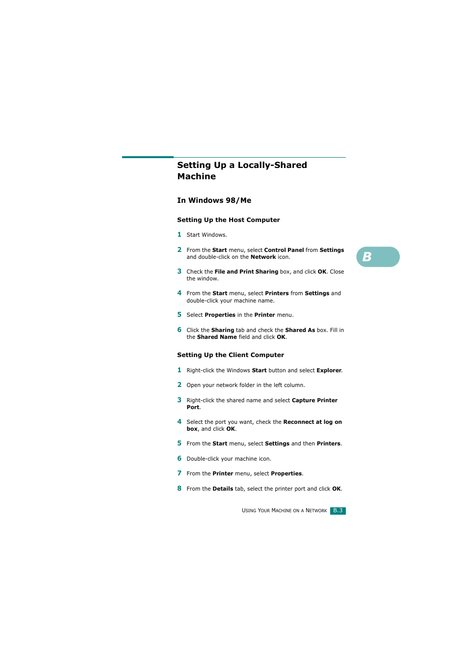 Setting up a locally-shared machine, In windows 98/me | Samsung SCX-4720FN User Manual | Page 270 / 302