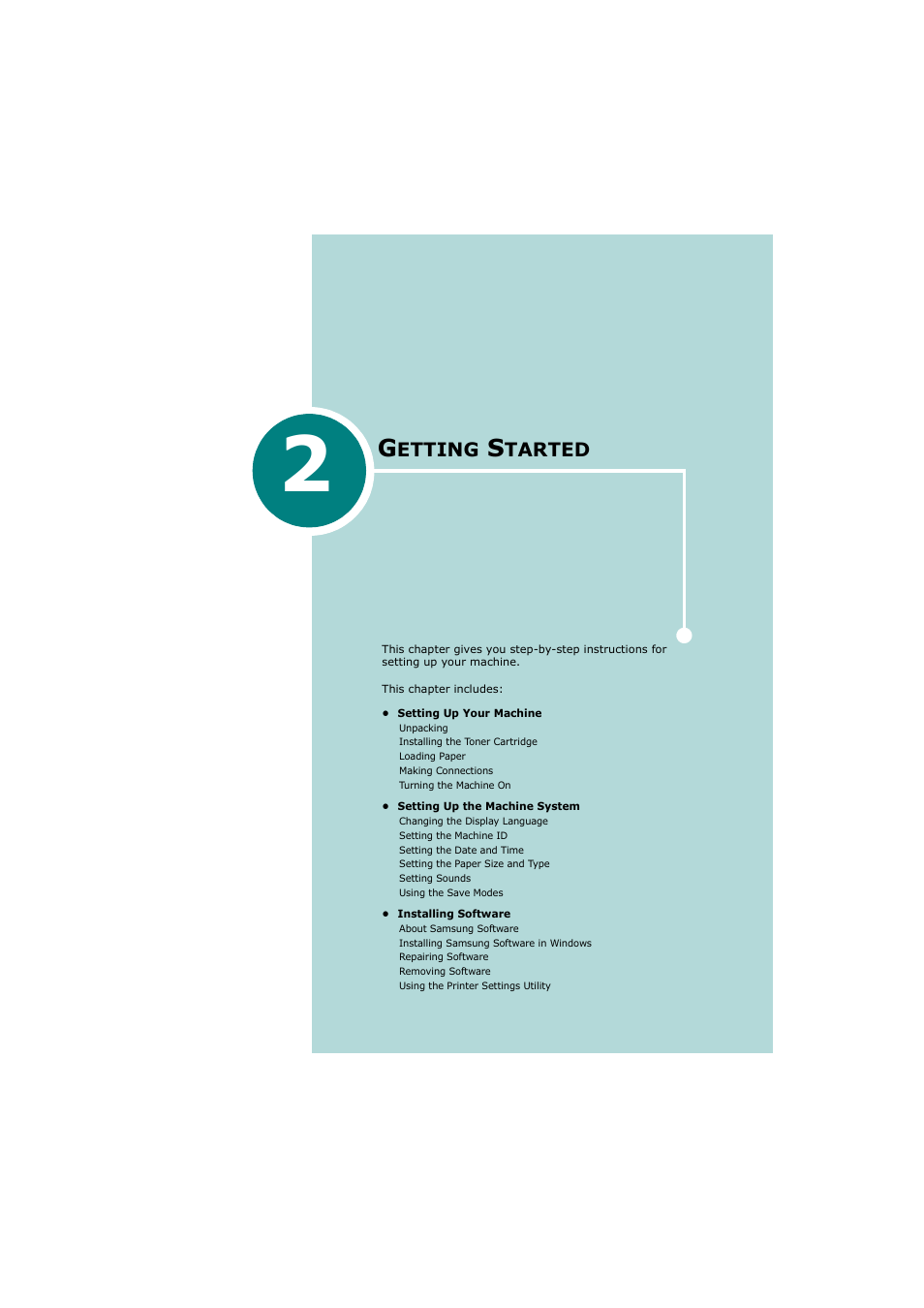 2 getting started, Etting, Tarted | Samsung SCX-4720FN User Manual | Page 28 / 302