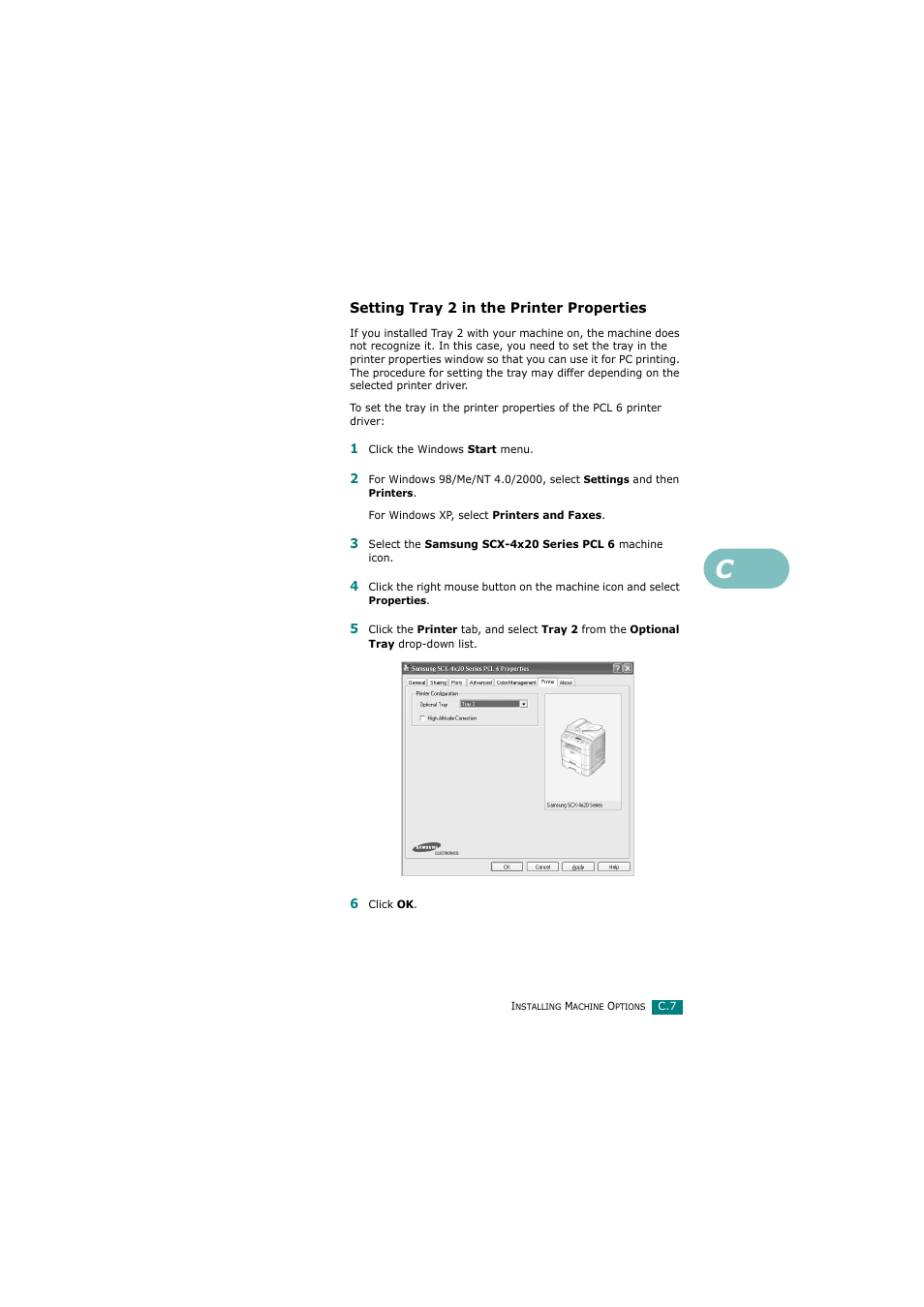 Setting tray 2 in the printer properties | Samsung SCX-4720FN User Manual | Page 284 / 302