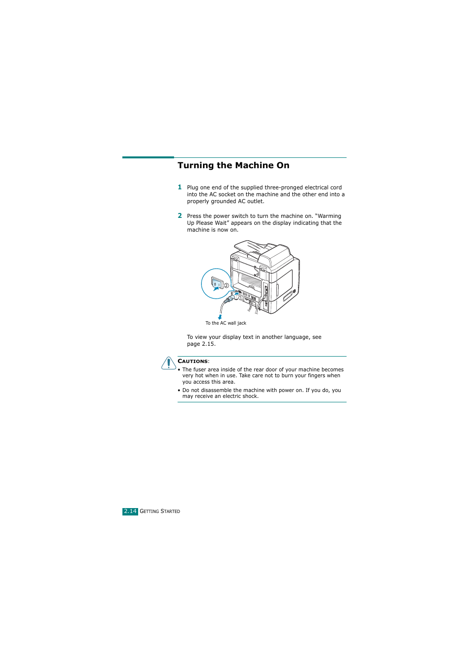 Turning the machine on | Samsung SCX-4720FN User Manual | Page 41 / 302