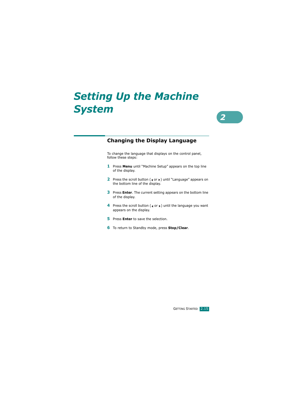 Changing the display language, Setting up the machine system | Samsung SCX-4720FN User Manual | Page 42 / 302