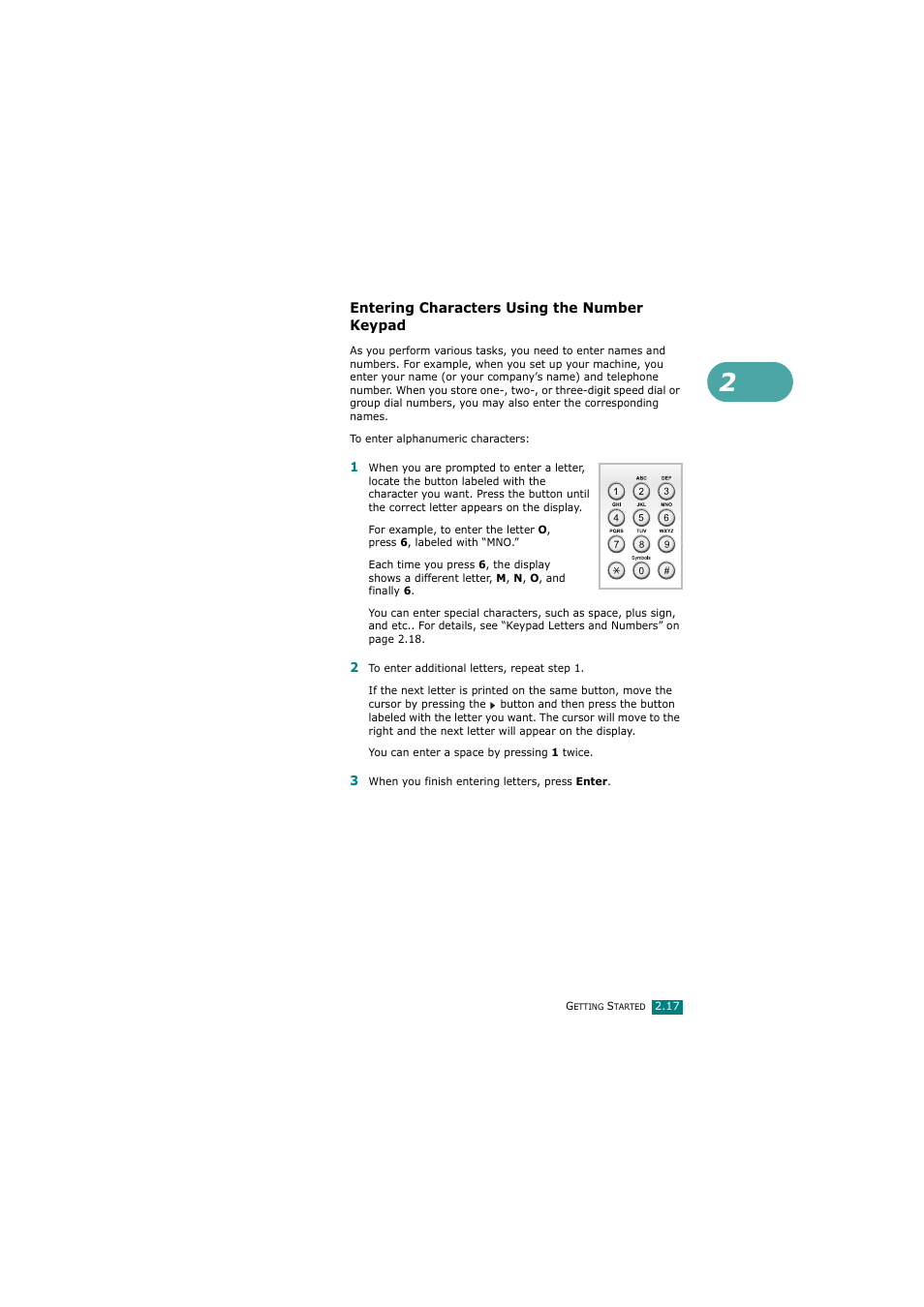 Entering characters using the number keypad | Samsung SCX-4720FN User Manual | Page 44 / 302