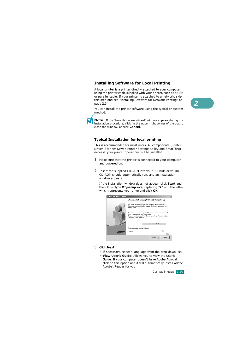 Installing software for local printing | Samsung SCX-4720FN User Manual | Page 56 / 302