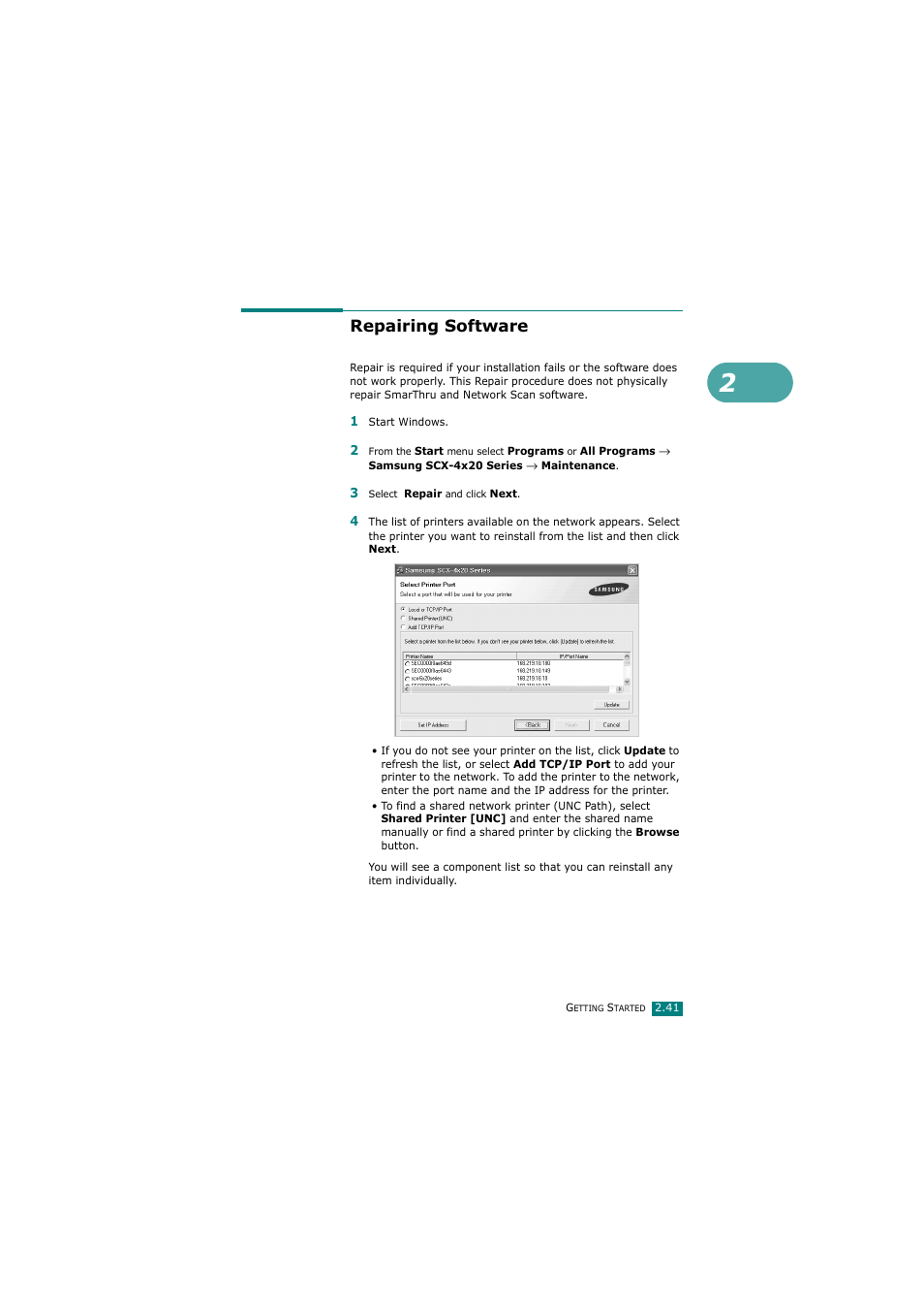 Repairing software | Samsung SCX-4720FN User Manual | Page 68 / 302