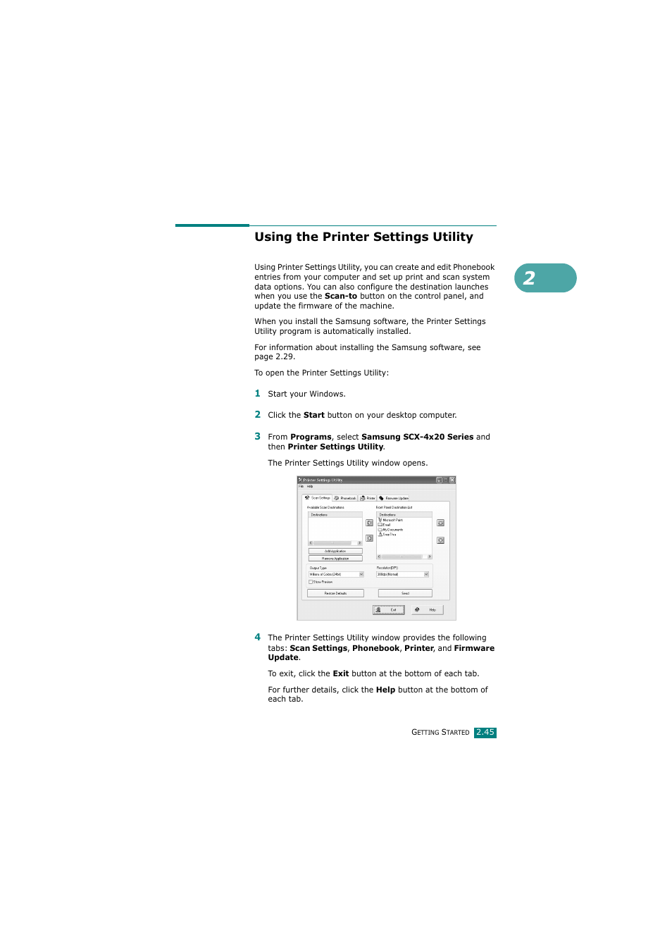 Using the printer settings utility | Samsung SCX-4720FN User Manual | Page 72 / 302