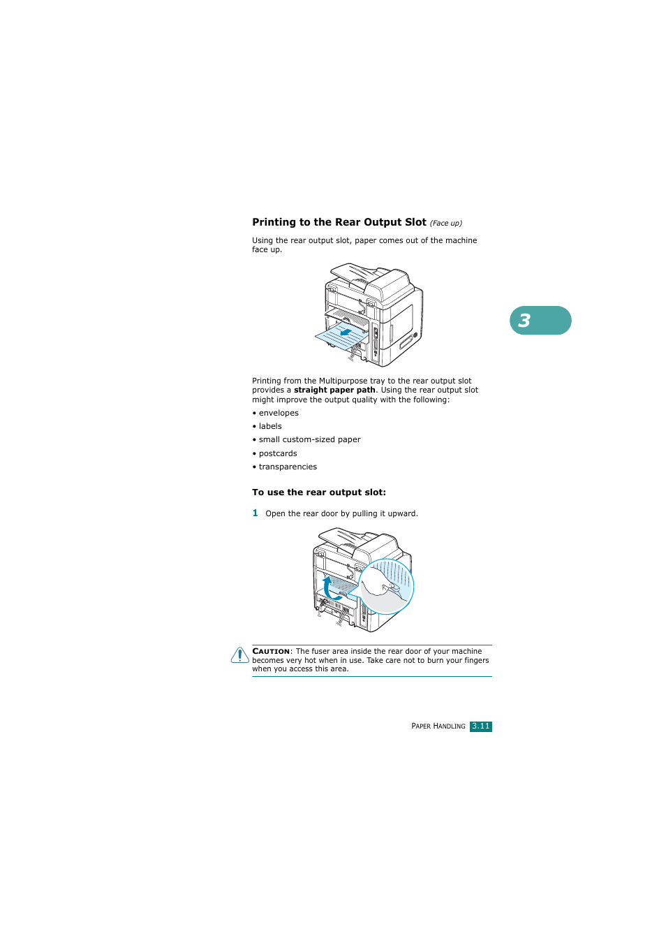 Printing to the rear output slot (face up) | Samsung SCX-4720FN User Manual | Page 86 / 302