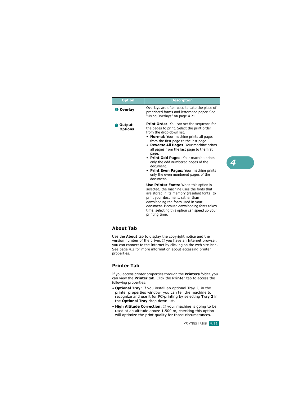 About tab, Printer tab | Samsung SCX-4720FN User Manual | Page 98 / 302