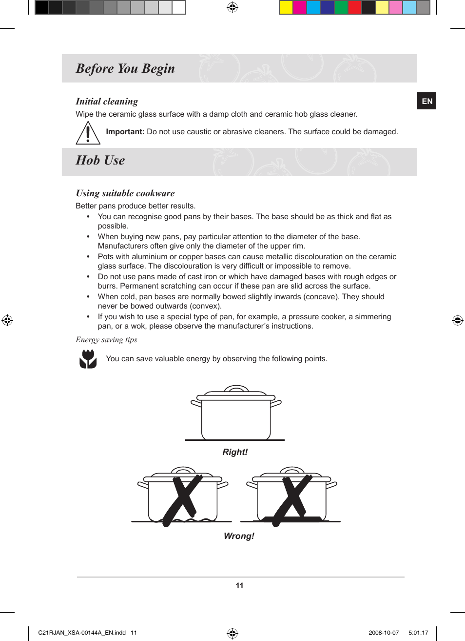 Before you begin, Hob use | Samsung C21RJAN User Manual | Page 13 / 28