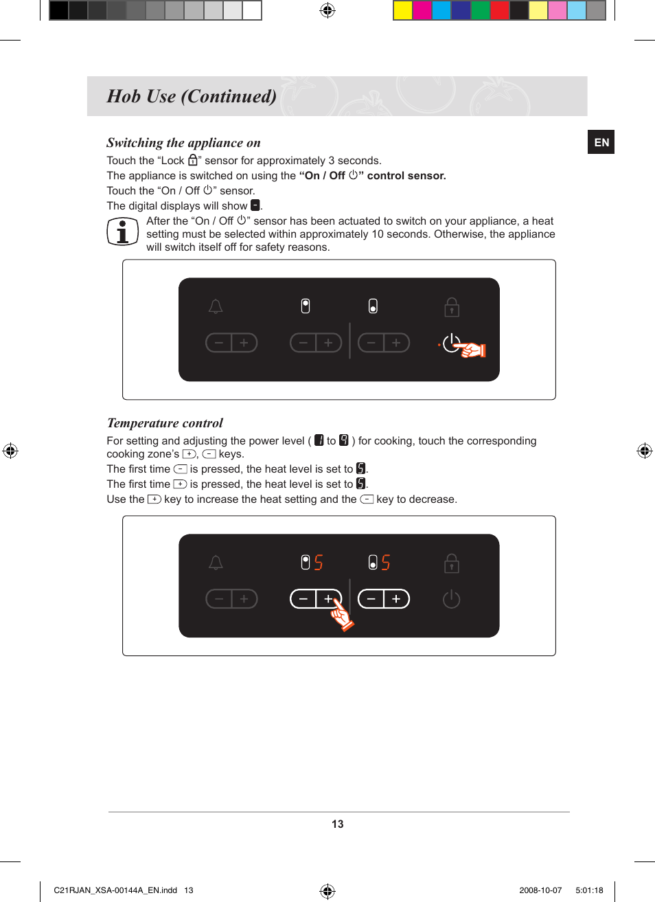 Hob use (continued) | Samsung C21RJAN User Manual | Page 15 / 28
