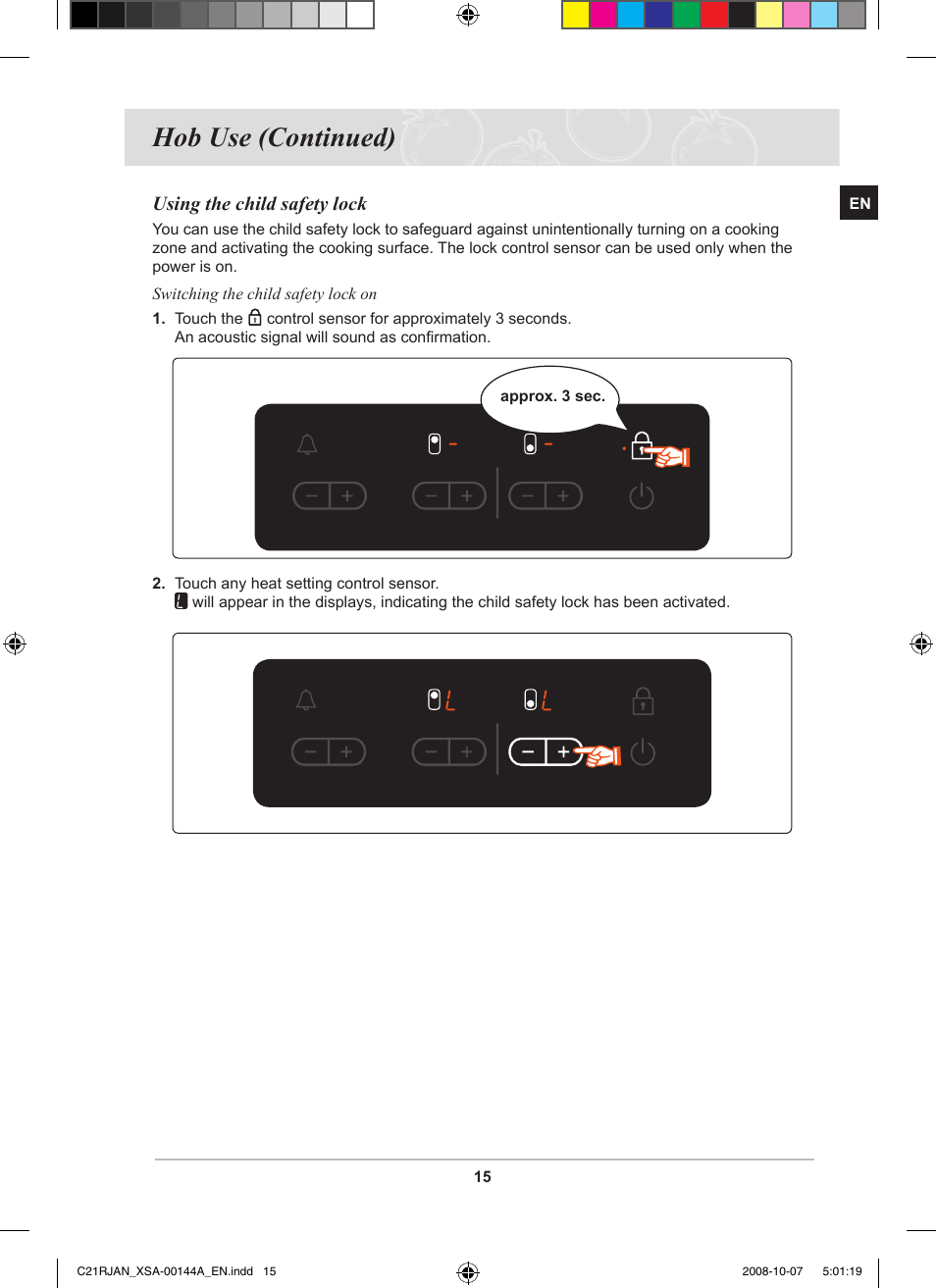 Hob use (continued) | Samsung C21RJAN User Manual | Page 17 / 28