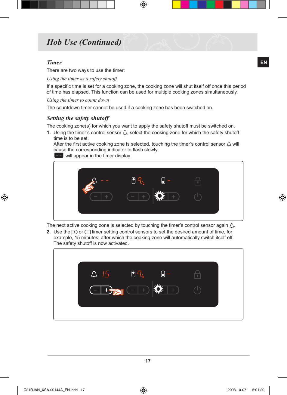 Hob use (continued) | Samsung C21RJAN User Manual | Page 19 / 28