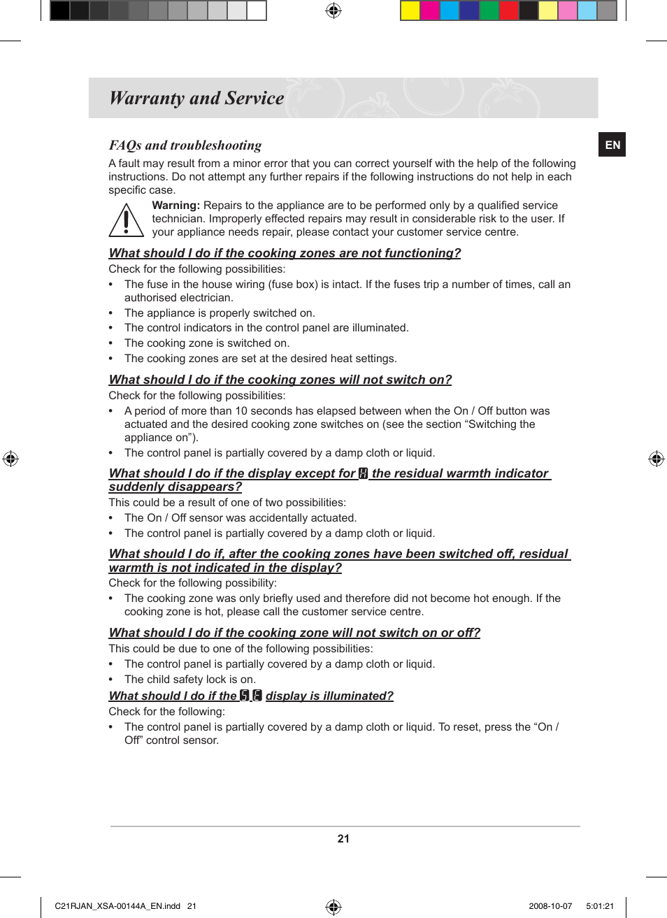 Warranty and service | Samsung C21RJAN User Manual | Page 23 / 28