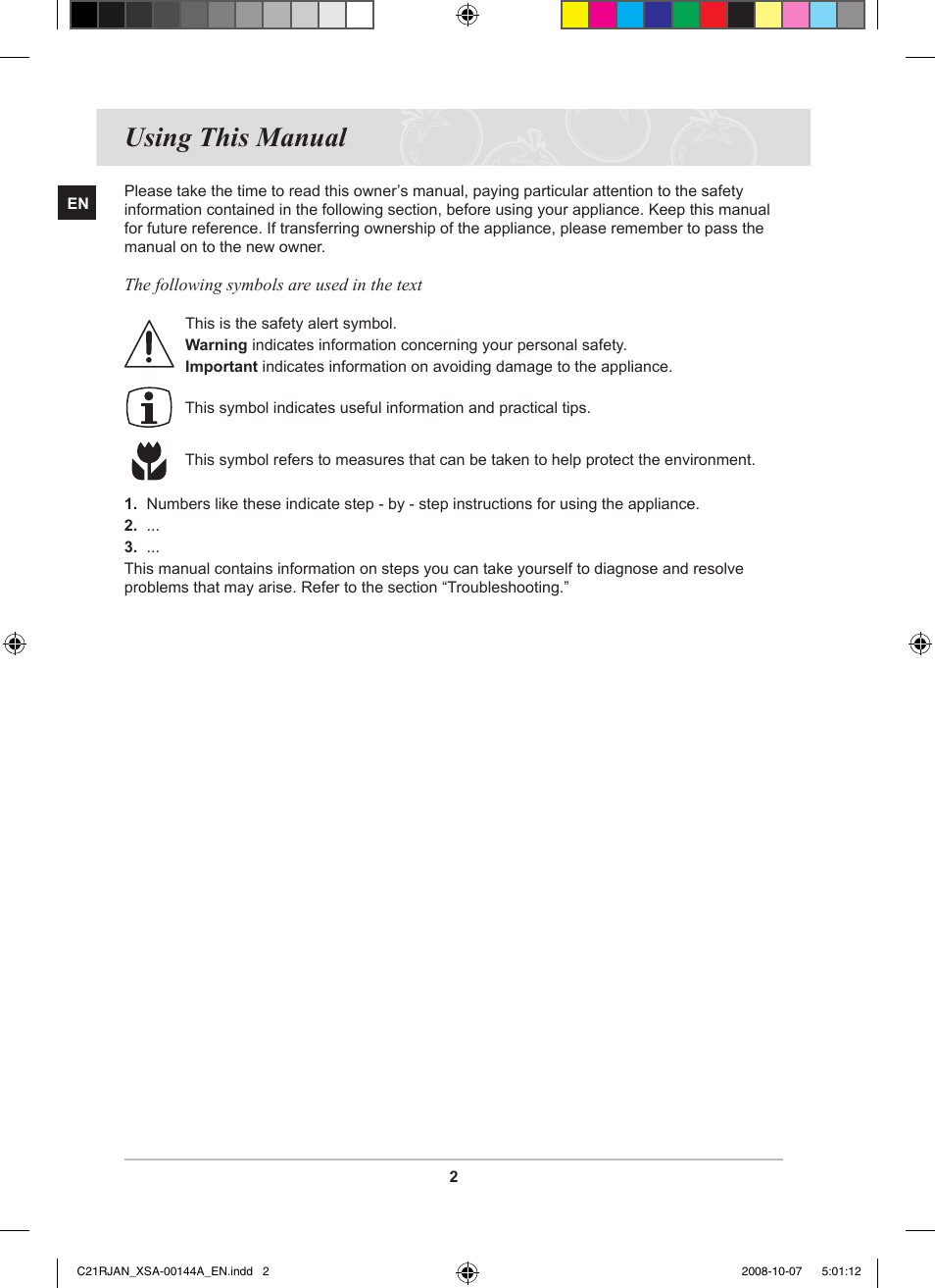 Using this manual | Samsung C21RJAN User Manual | Page 4 / 28