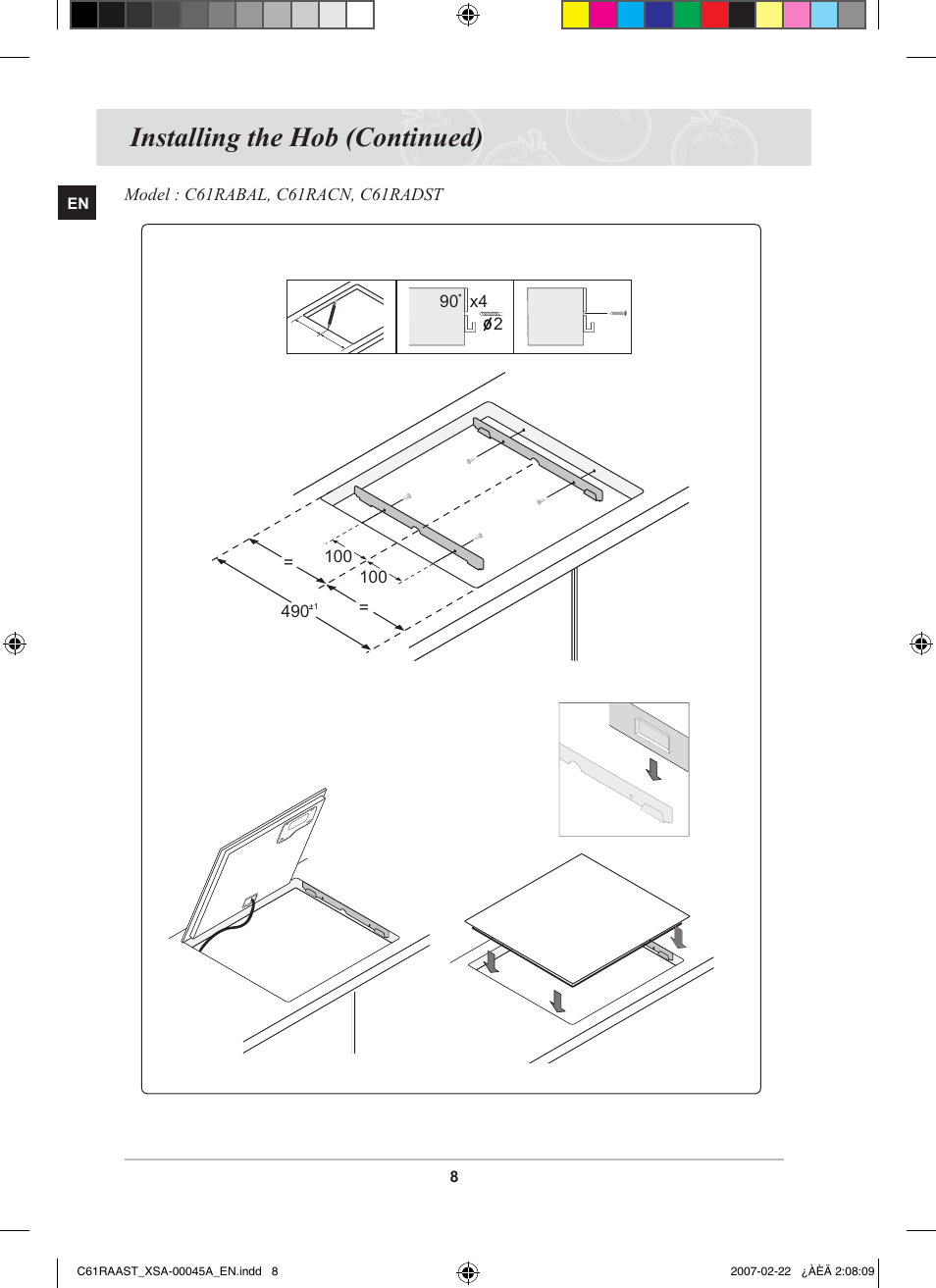 Installing the hob (continued) | Samsung C61RAAST User Manual | Page 10 / 30