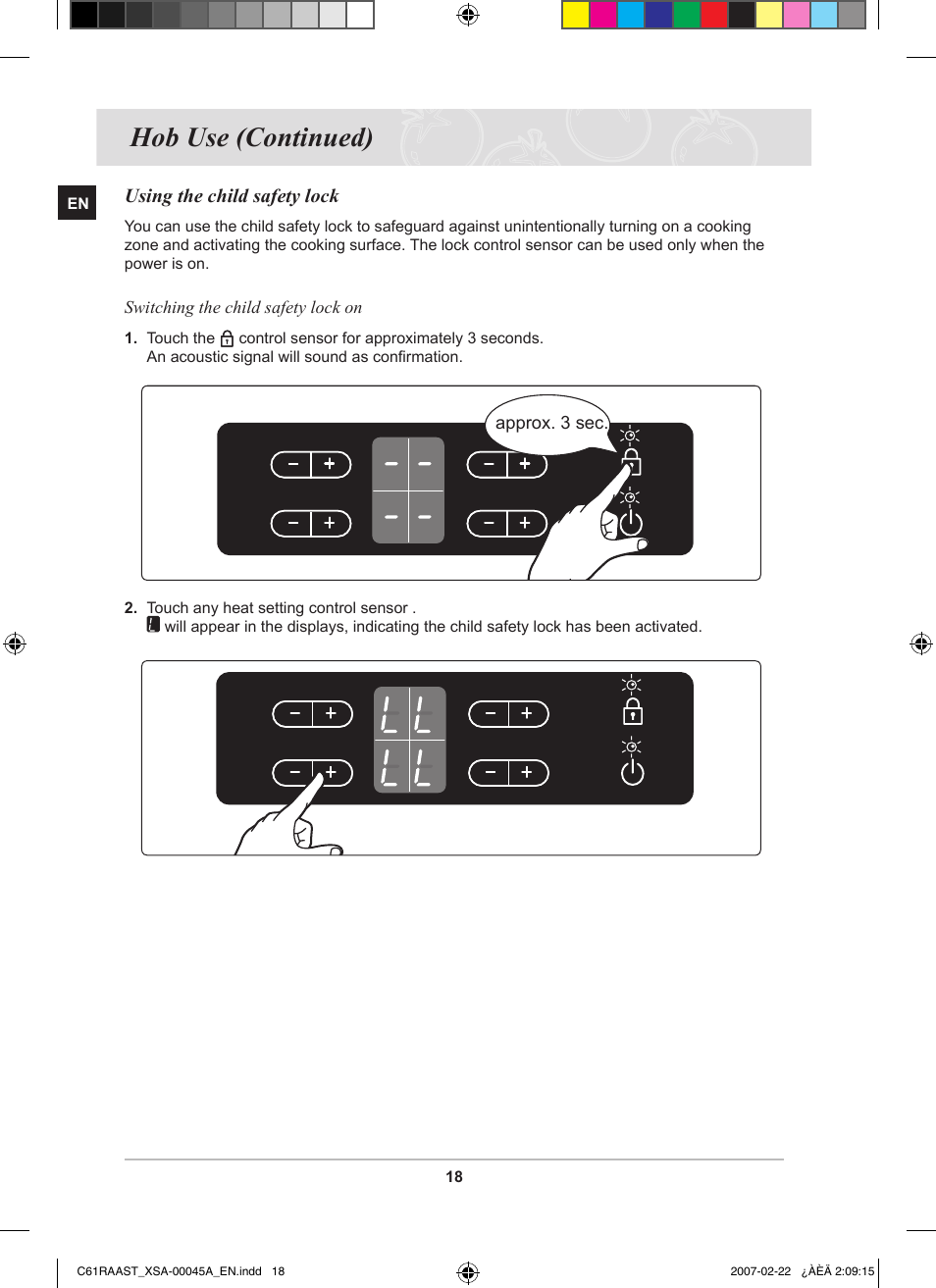 Hob use (continued) | Samsung C61RAAST User Manual | Page 20 / 30