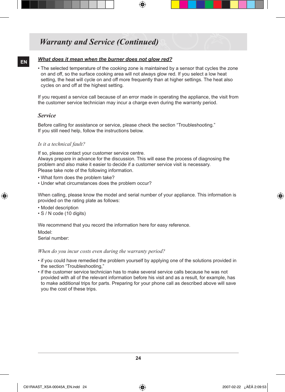 Warranty and service (continued), Service | Samsung C61RAAST User Manual | Page 26 / 30