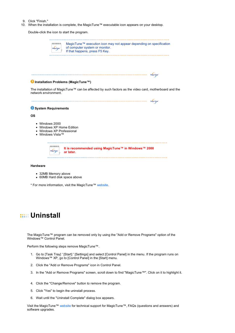 Uninstall | Samsung 216BW User Manual | Page 28 / 52