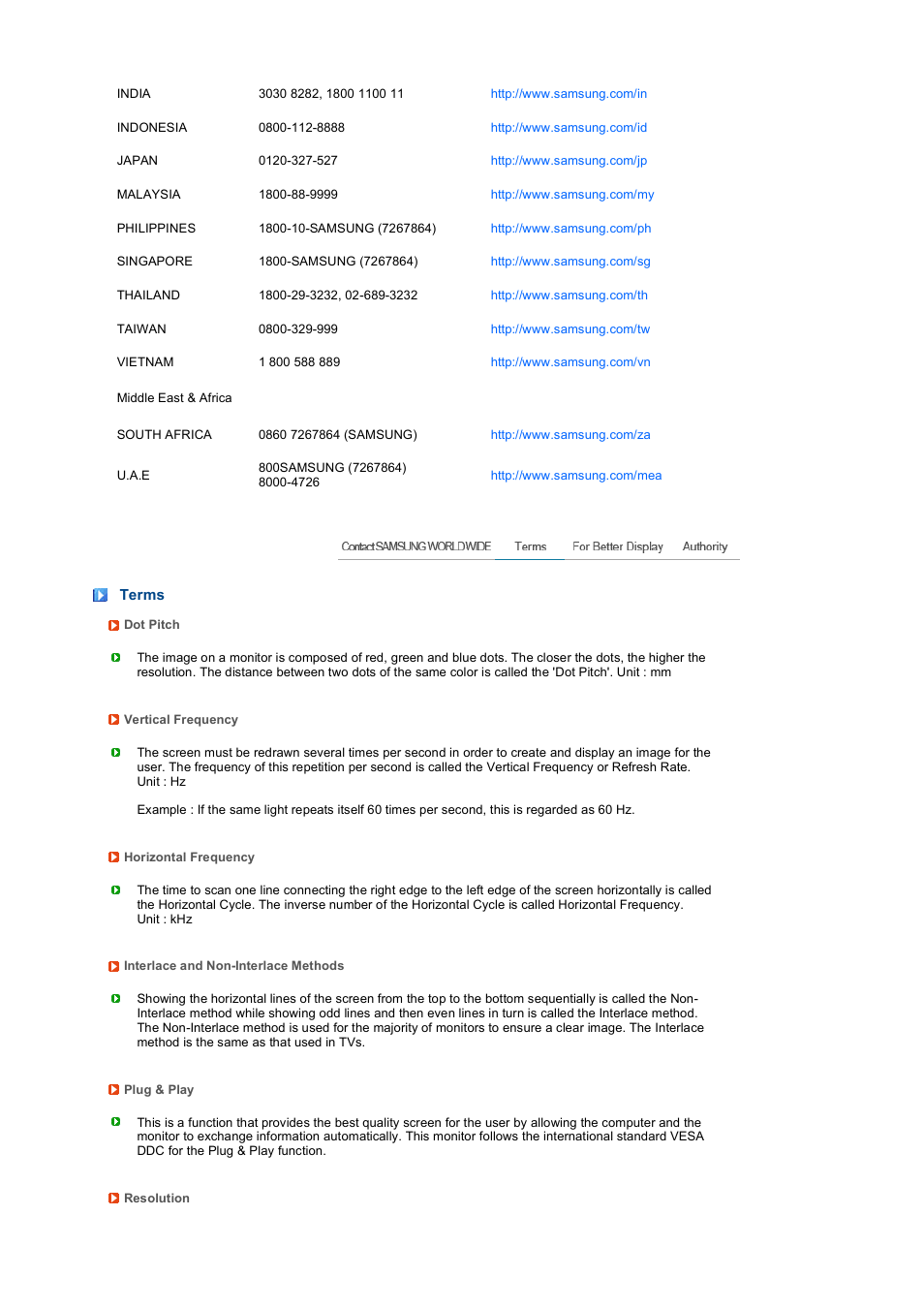 Terms | Samsung 216BW User Manual | Page 50 / 52
