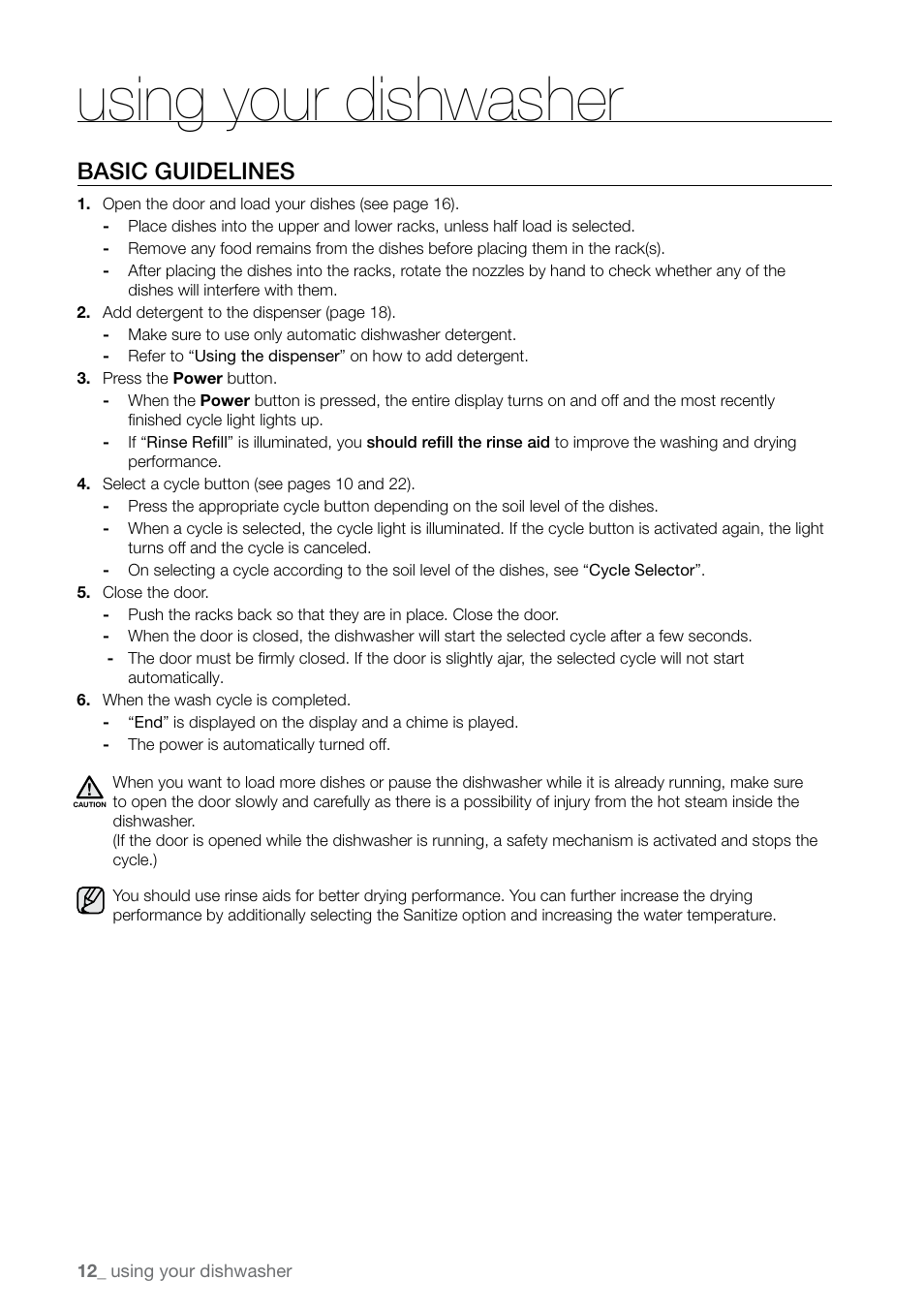 Using your dishwasher, Basic guidelines | Samsung DMRLHS User Manual | Page 12 / 30