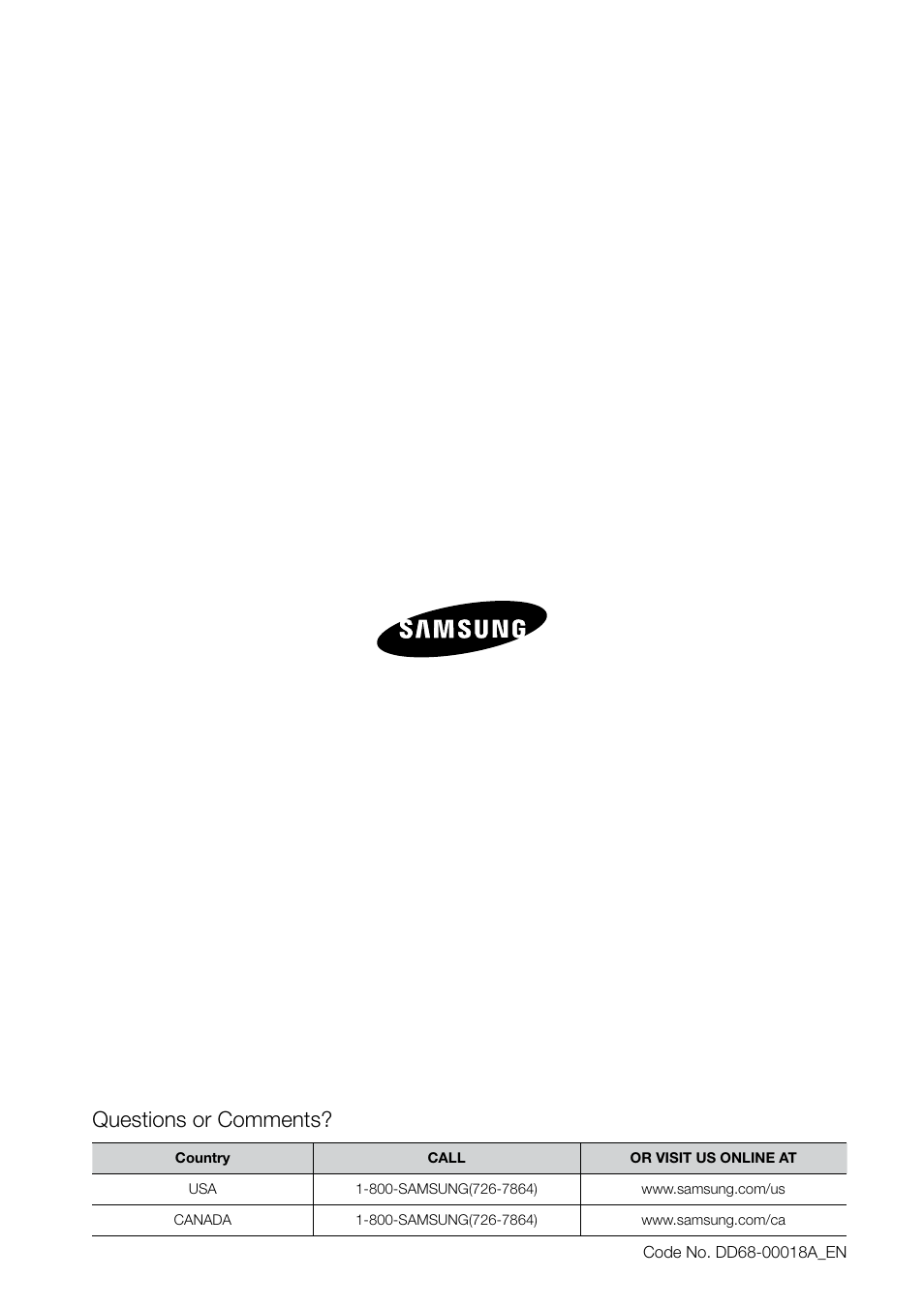 Questions or comments | Samsung DMRLHS User Manual | Page 30 / 30