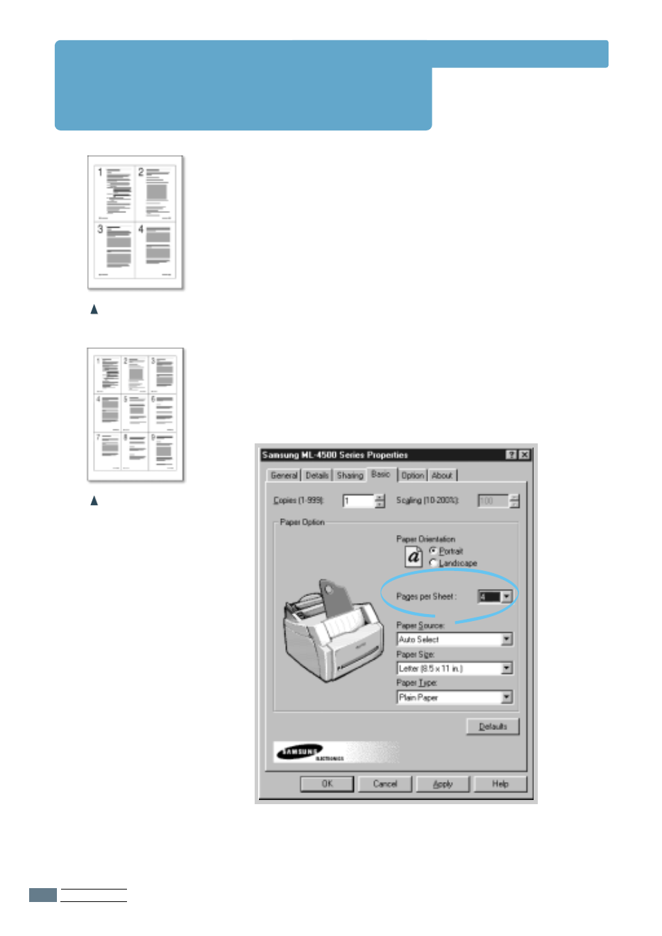 Rinting multiple pages on one sheet of paper | Samsung ML-4500 User Manual | Page 48 / 102