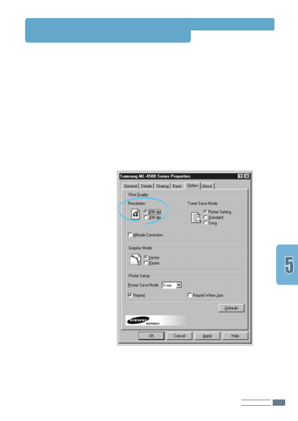 Setting print resolution | Samsung ML-4500 User Manual | Page 49 / 102