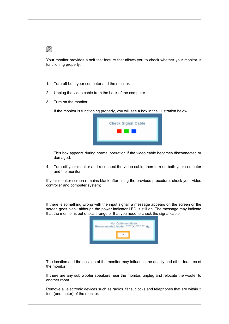 Troubleshooting, 943sn/943snx} self-test feature check, Self-test feature check | Warning messages, Environment | Samsung 2043SN User Manual | Page 123 / 202