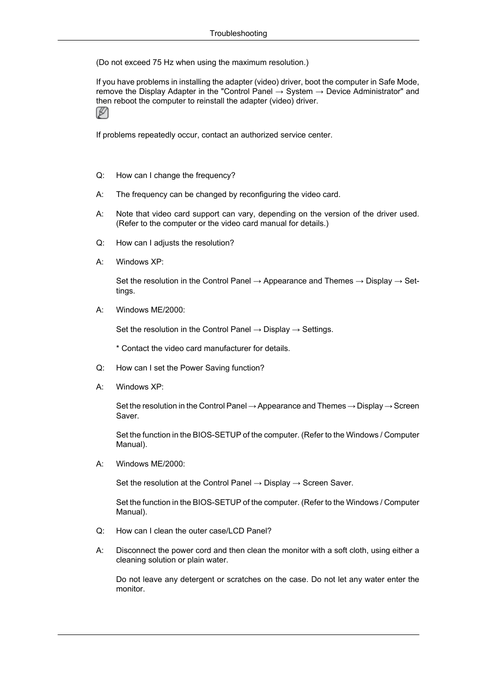 Q & a | Samsung 2043SN User Manual | Page 133 / 202