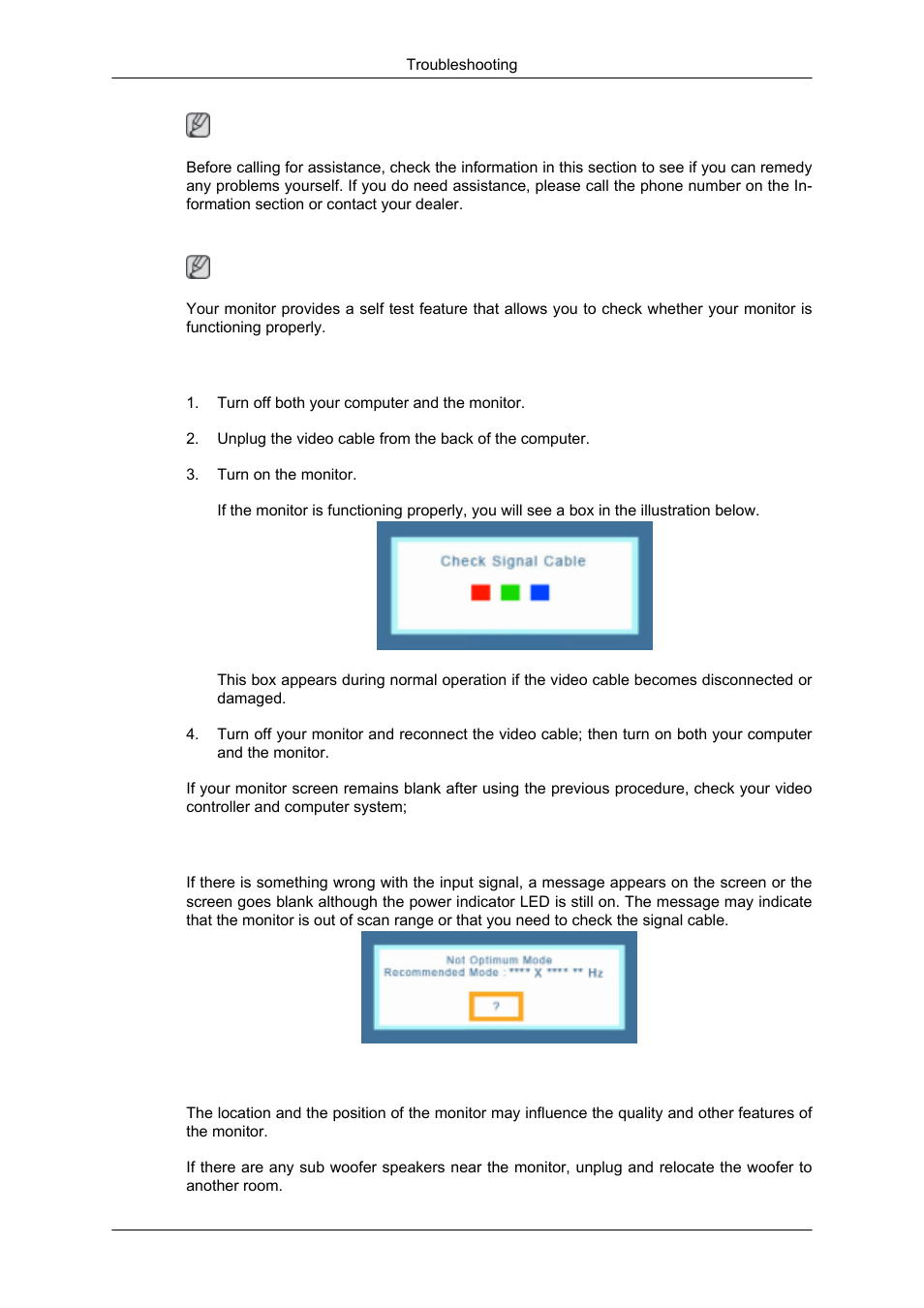 2243sn/2243snx} self-test feature check, Self-test feature check, Warning messages | Environment | Samsung 2043SN User Manual | Page 134 / 202